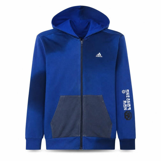 Front view of Adidas boys’ blue full zip hoodie 14 years cotton blend sportswear