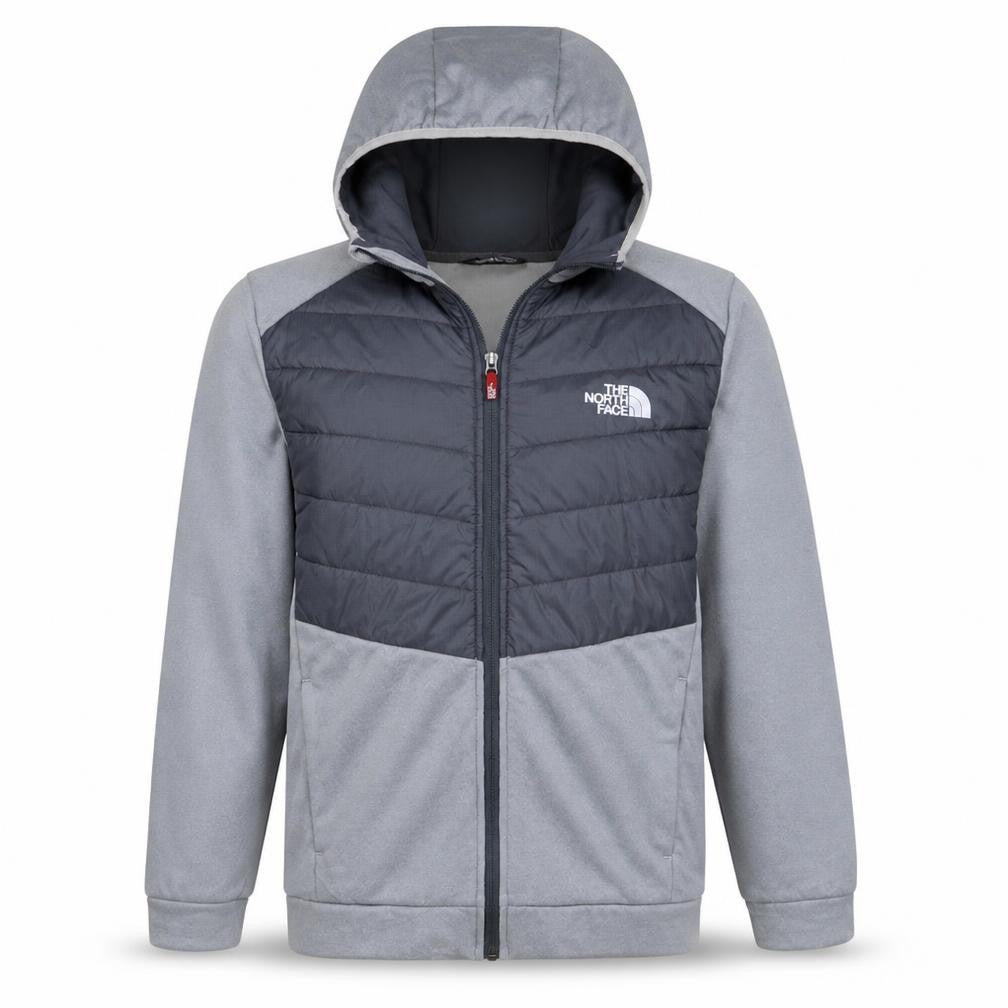 Front view of The North Face boys’ grey hooded full zip puffer jacket 18-20 years