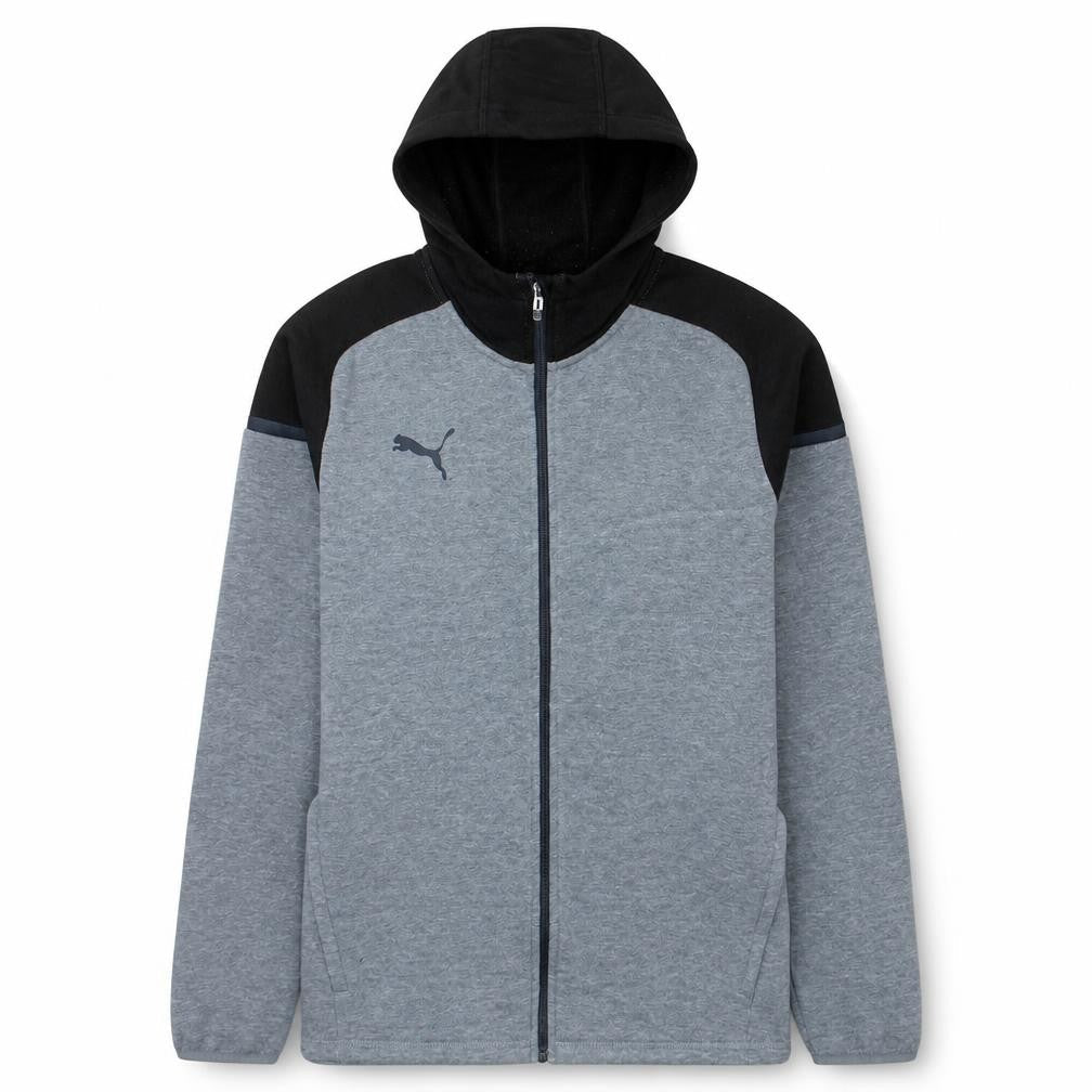 Front view of Puma Men’s Grey Full Zip Hoodie, size L, Sports Fleece Jacket