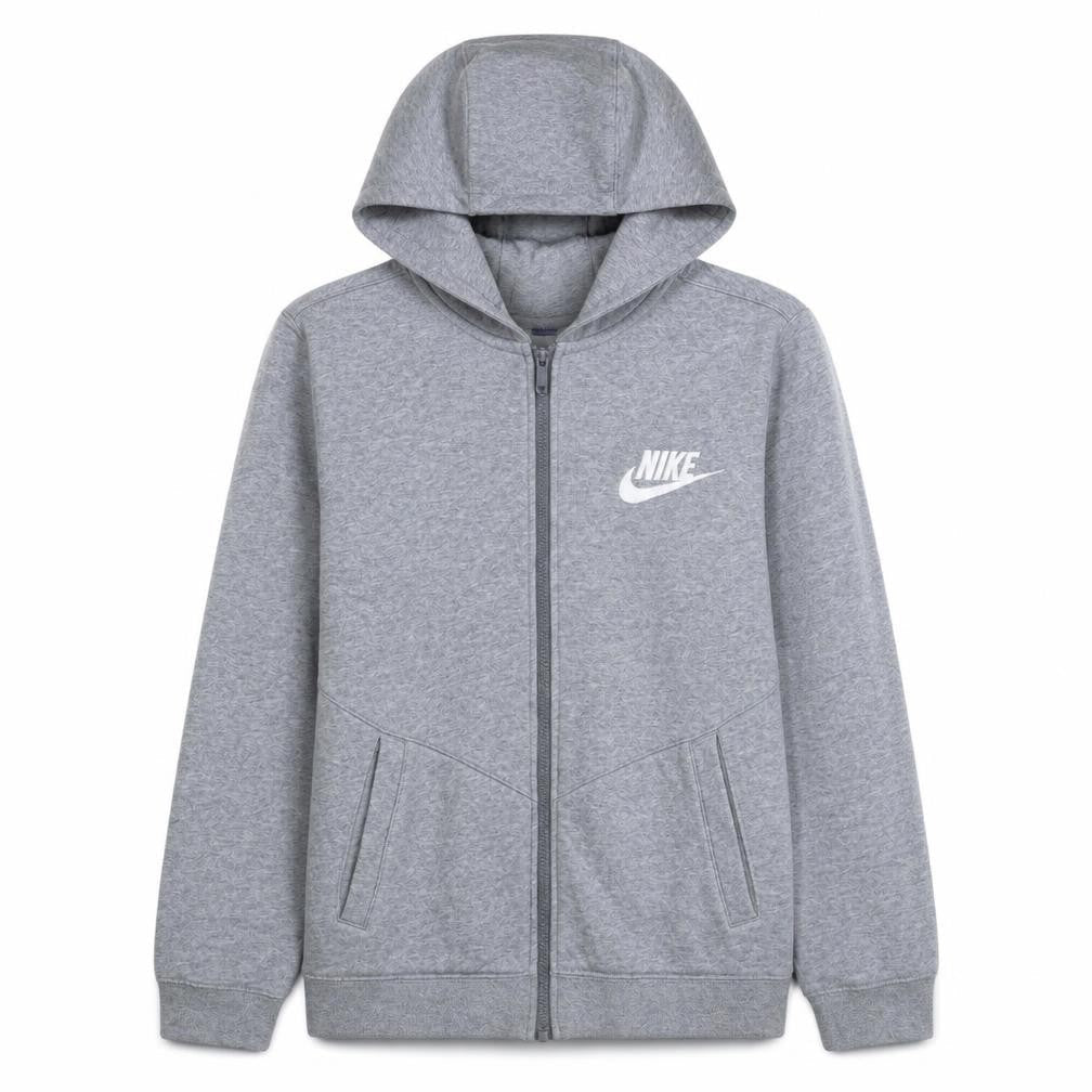 Front view of Nike boys’ grey full zip hoodie xl 13-15 years fleece sweatshirt