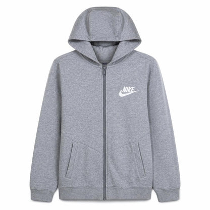 Front view of Nike boys’ grey full zip hoodie xl 13-15 years fleece sweatshirt