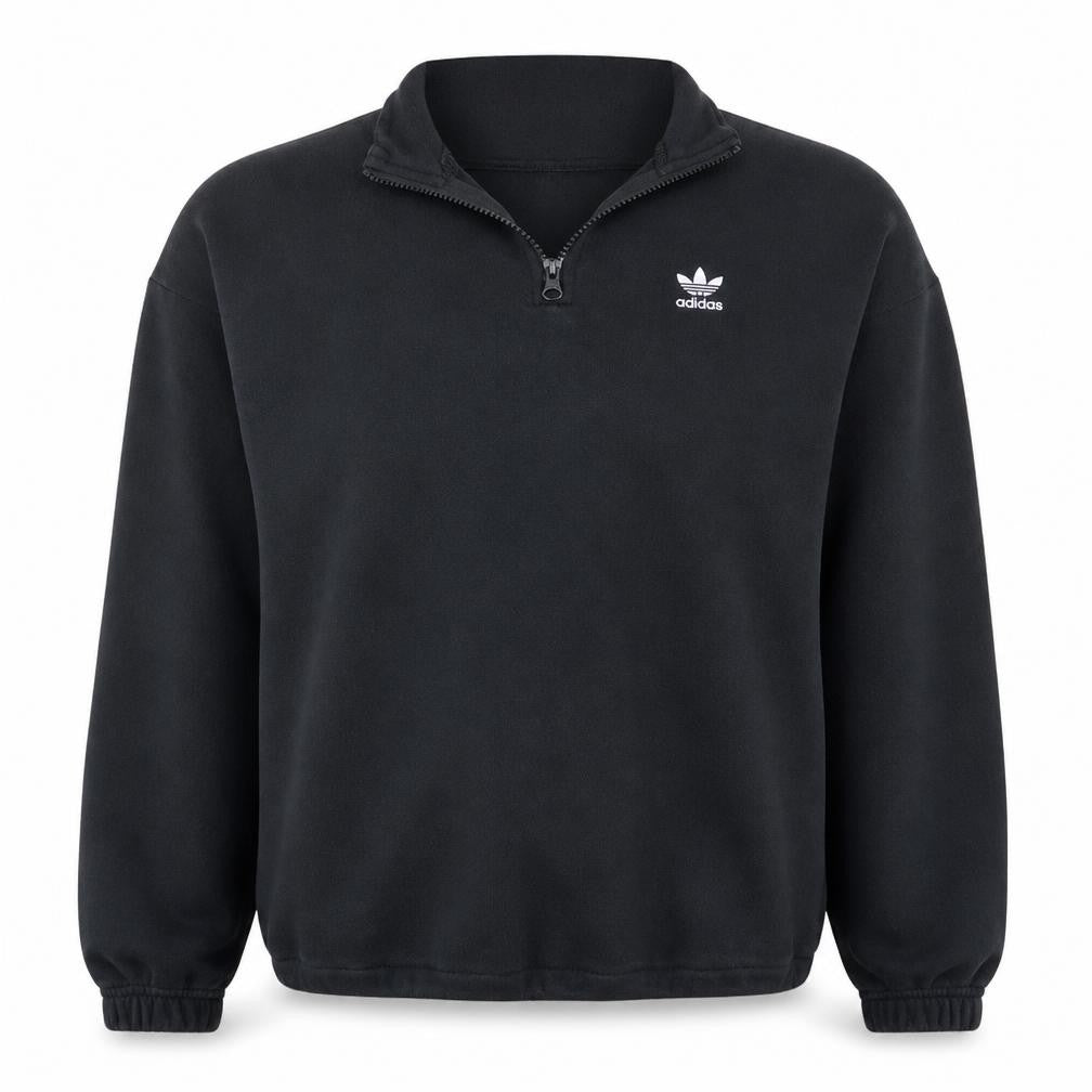 Front view of Adidas Women Black 1/4 Zip Sweatshirt, size 12, Logo Trim Casual