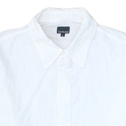 Calvin Klein Jeans Men's White Cotton Long Sleeve Button-Up Shirt L