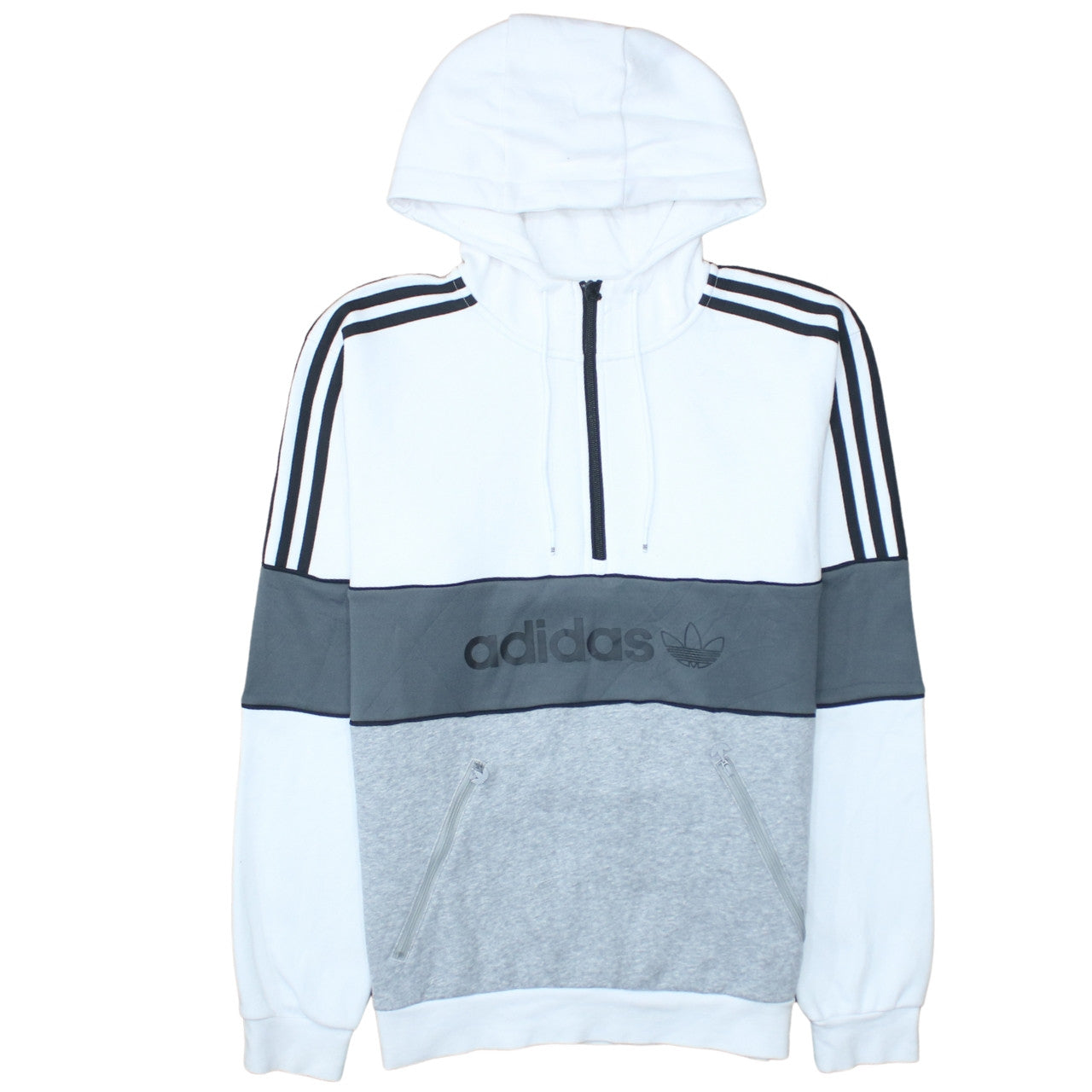 Mens UK Size S adidas White 1/2 Zip Hoodie