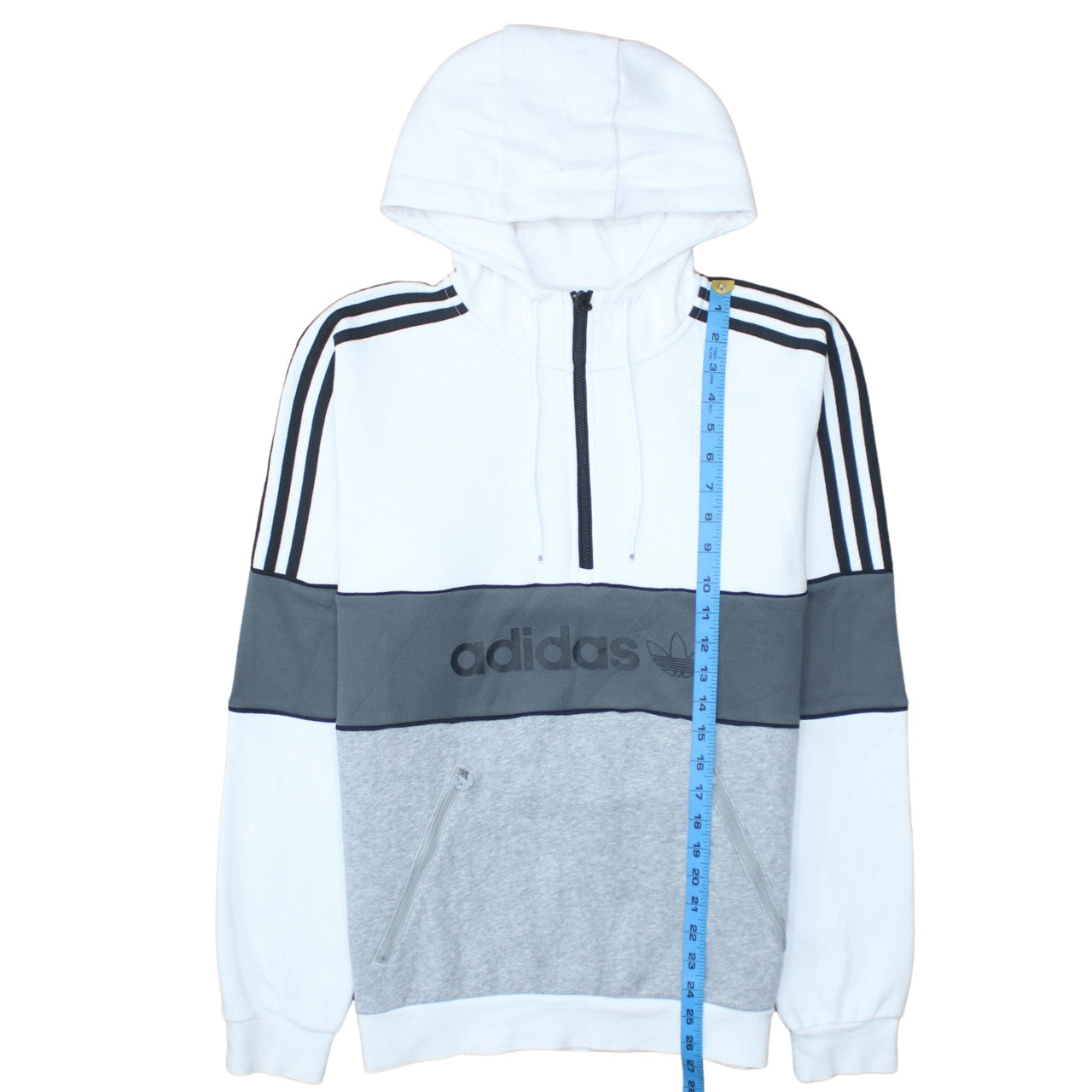Mens UK Size S adidas White 1/2 Zip Hoodie
