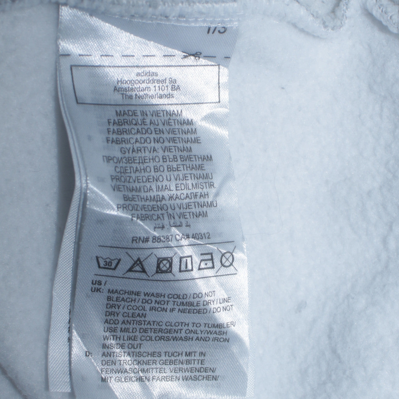 Mens UK Size S adidas White 1/2 Zip Hoodie