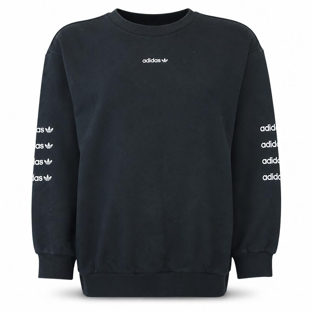 Front view of Adidas Women Black Crew Neck Logo Sweatshirt UK 8 Lined Casual