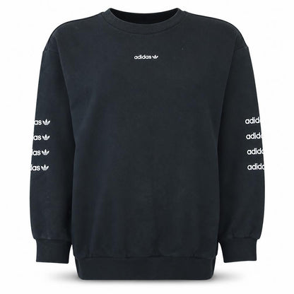 Front view of Adidas Women Black Crew Neck Logo Sweatshirt UK 8 Lined Casual