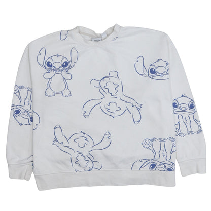 Disney Women White Stitch Print Pullover Sweatshirt Size 14/16