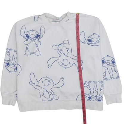 Disney Women White Stitch Print Pullover Sweatshirt Size 14/16