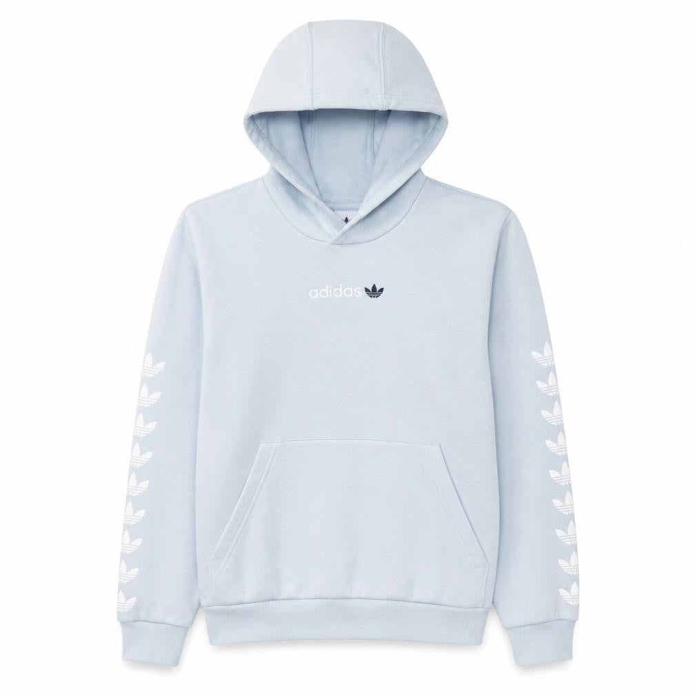 Front view of adidas girls’ blue pullover hoodie 13-14 years logo hooded sweatshirt