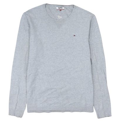 Tommy Jeans Men's Grey Cotton Crew Neck Pullover Jumper L