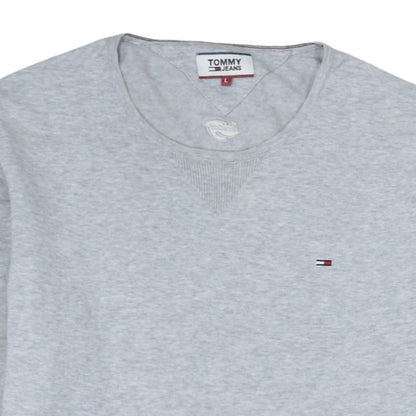 Tommy Jeans Men's Grey Cotton Crew Neck Pullover Jumper L