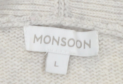 Monsoon Women Beige Wool Angora Blend Cape Cardigan L