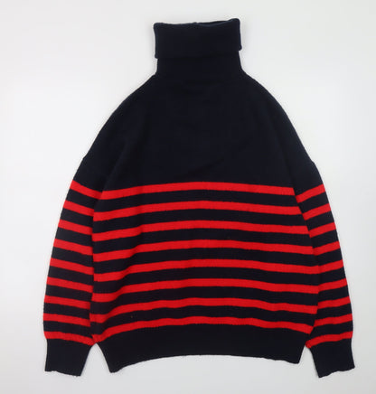 ZARA Women’s Black & Red Striped Roll Neck Knit Jumper Size 12