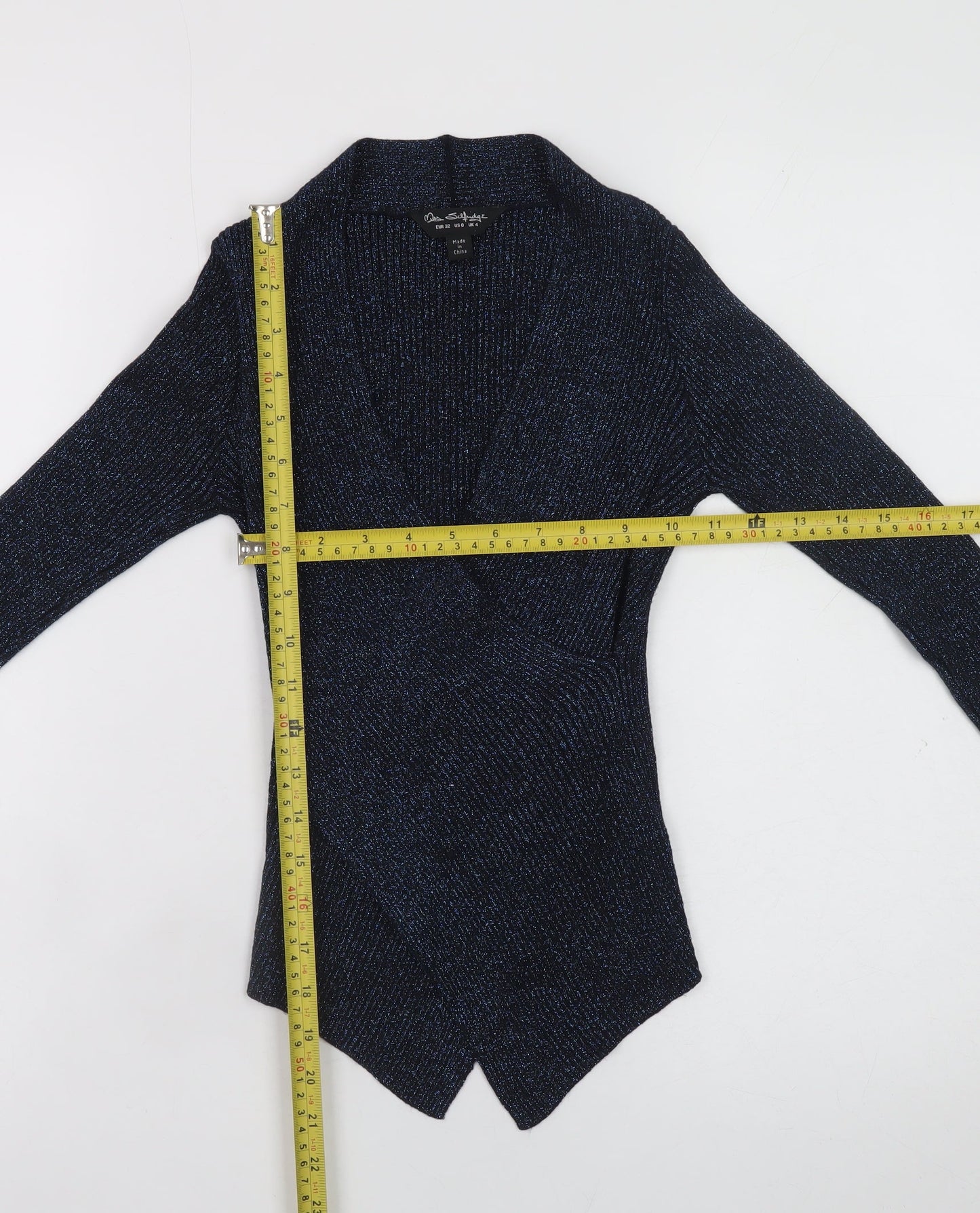 Womens UK Size 4 Miss Selfridge Blue Wrap Blouse