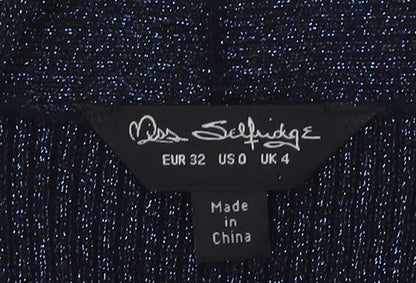Womens UK Size 4 Miss Selfridge Blue Wrap Blouse