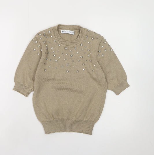 Womens UK Size S Zara Beige Pullover Jumper