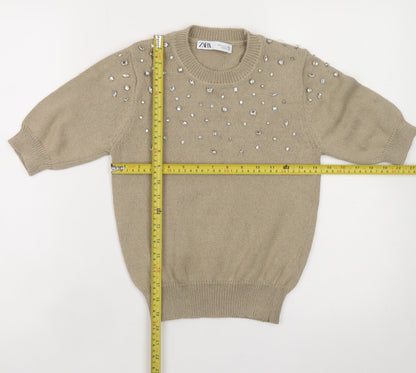 Womens UK Size S Zara Beige Pullover Jumper
