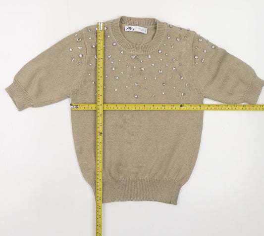 Womens UK Size S Zara Beige Pullover Jumper