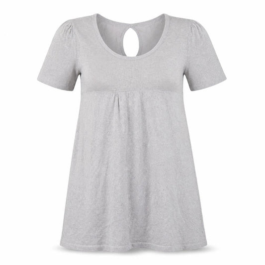 Front view of Evie Women’s Silver A-Line Party Dress, size UK 14, Short Sleeve Scoop Neck