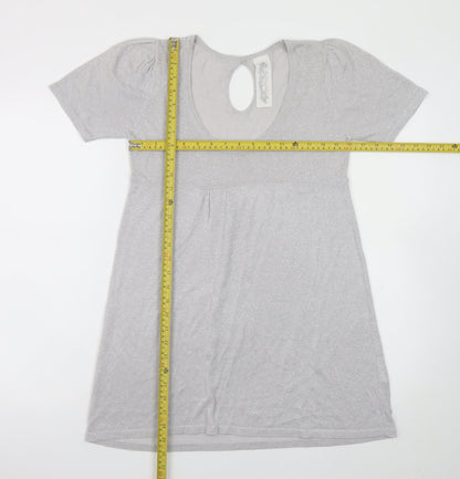 Evie Women’s Silver A-Line Party Dress Size 14 Short Sleeve Scoop Neck