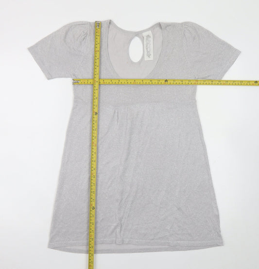Evie Women’s Silver A-Line Party Dress Size 14 Short Sleeve Scoop Neck