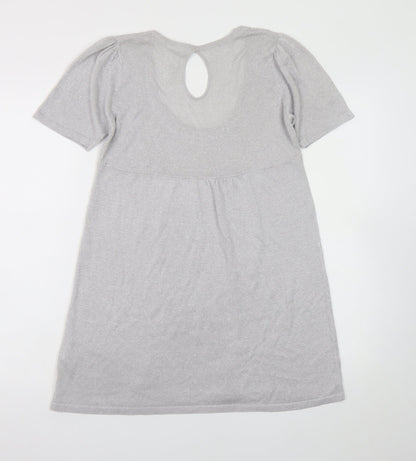 Evie Women’s Silver A-Line Party Dress Size 14 Short Sleeve Scoop Neck