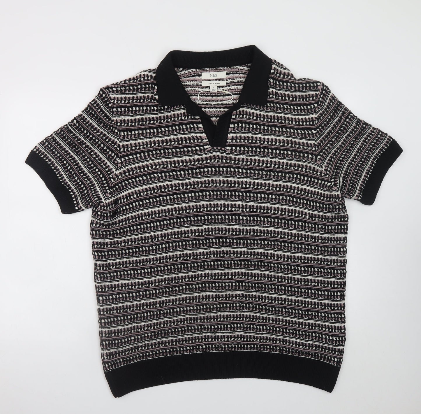 Marks and Spencer Men’s Black Geometric Collared Knit Jumper XL