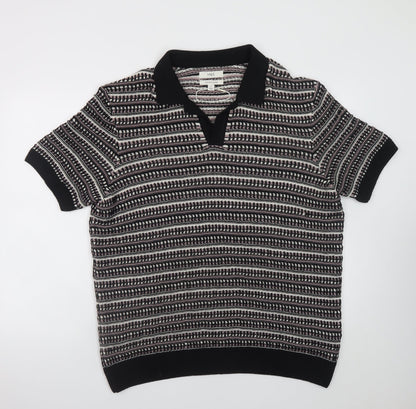 Marks and Spencer Men’s Black Geometric Collared Knit Jumper XL