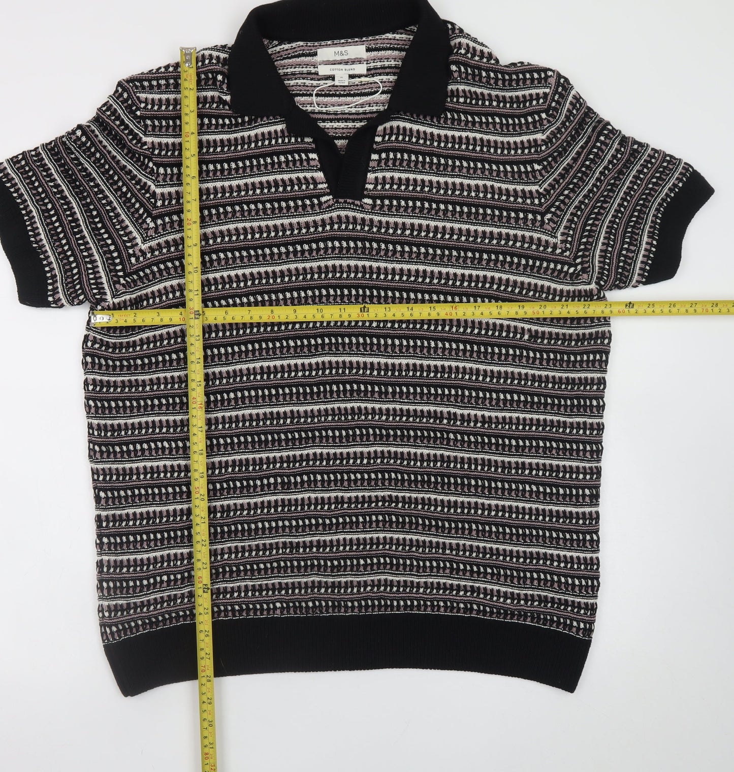 Marks and Spencer Men’s Black Geometric Collared Knit Jumper XL
