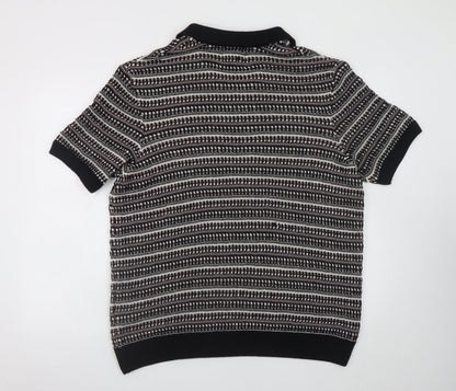Marks and Spencer Men’s Black Geometric Collared Knit Jumper XL