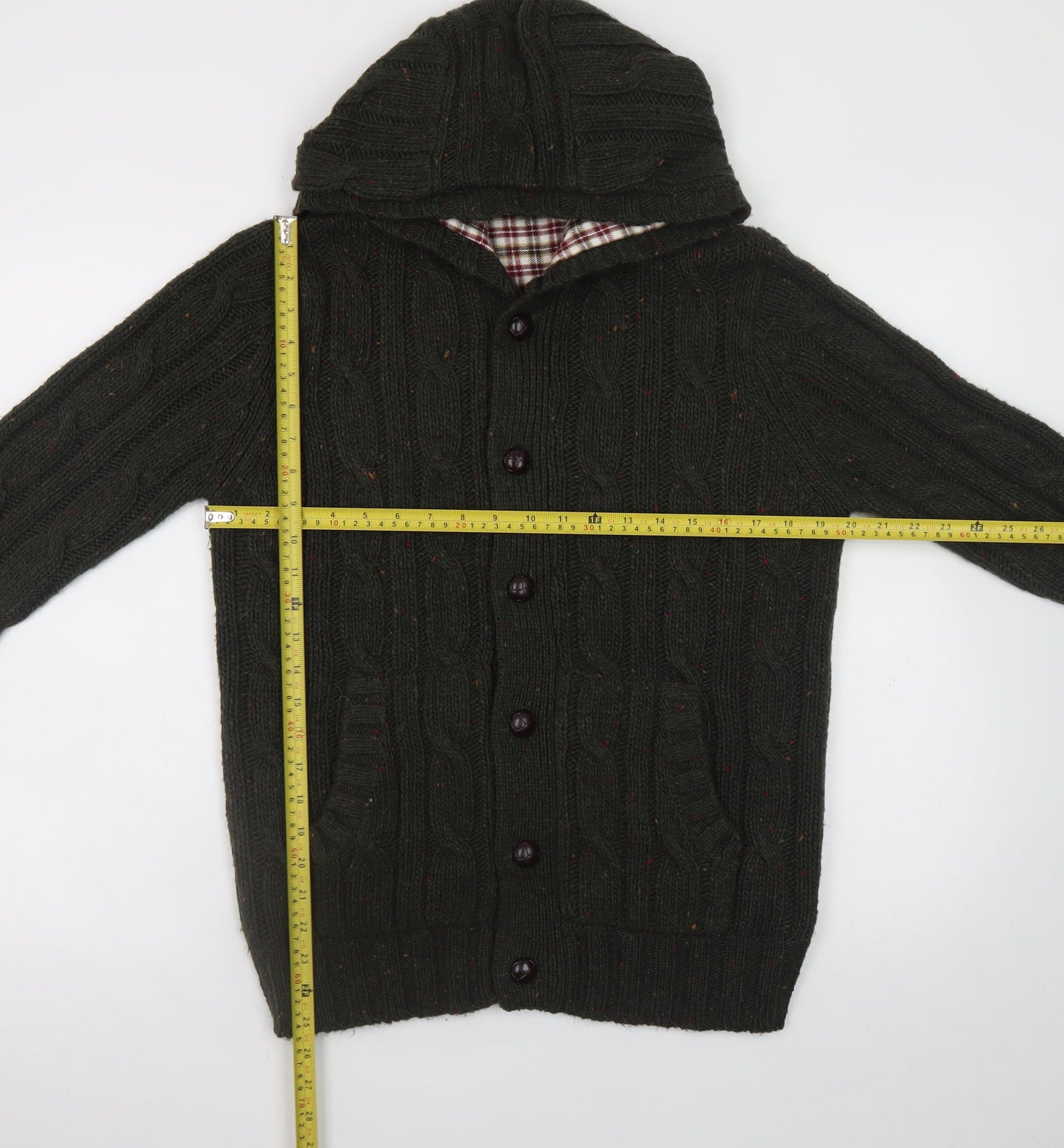 Mens UK Size M Cedar Wood State Green Cardigan Jumper