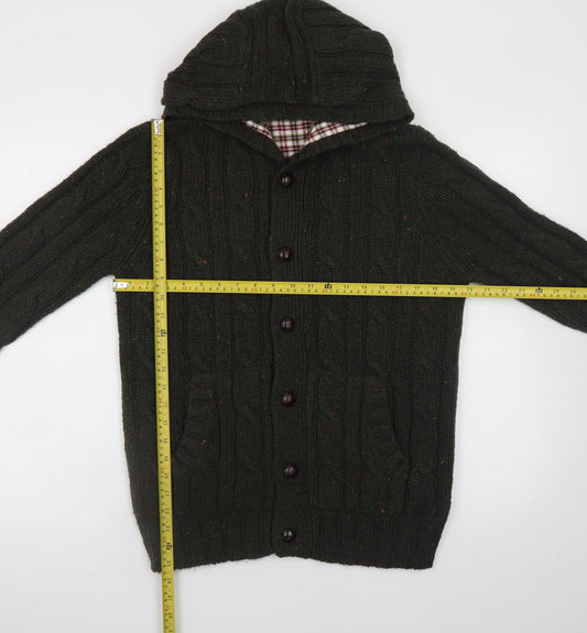 Mens UK Size M Cedar Wood State Green Cardigan Jumper