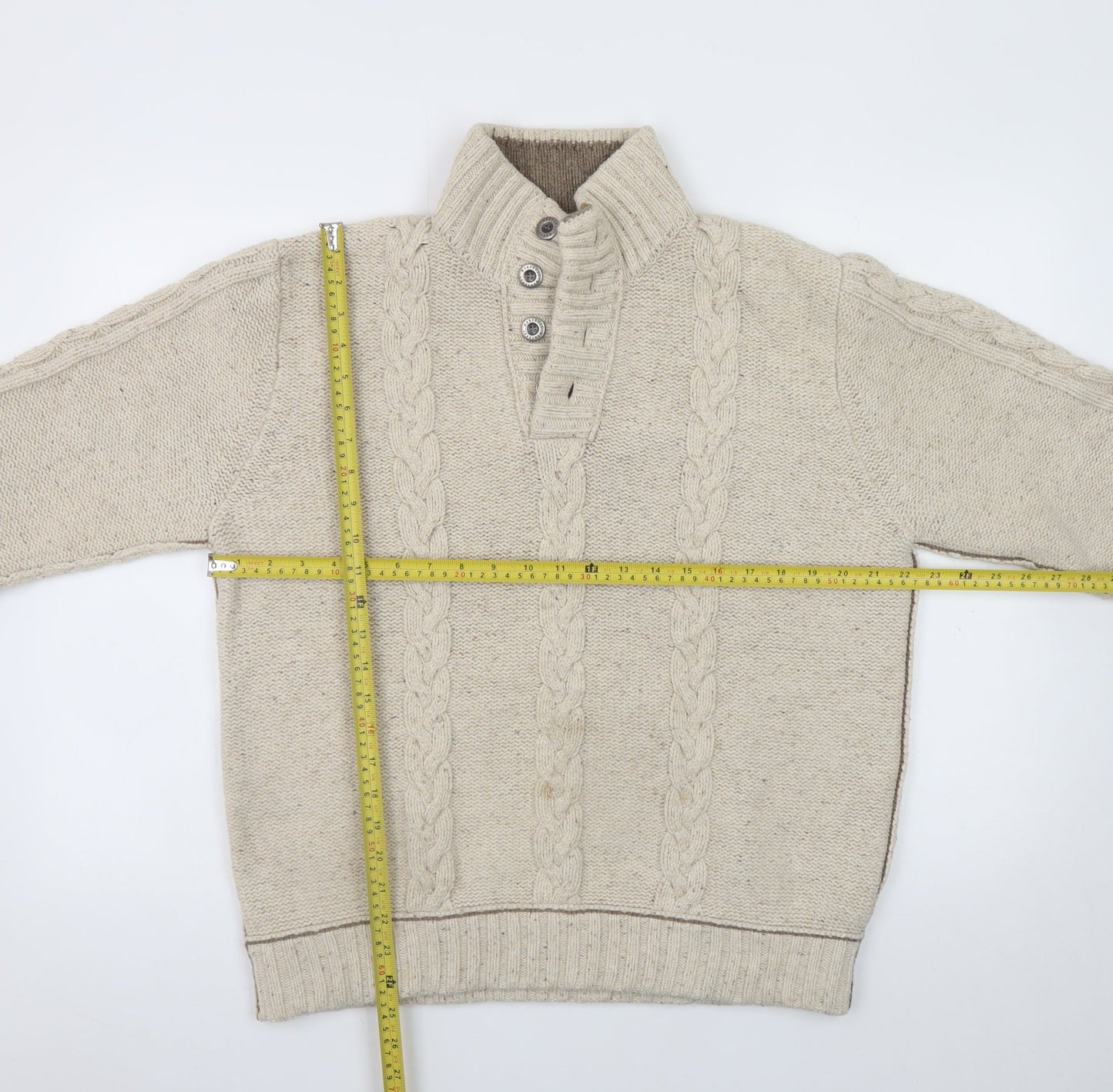Mens UK Size M Mantaray Beige Henley Jumper
