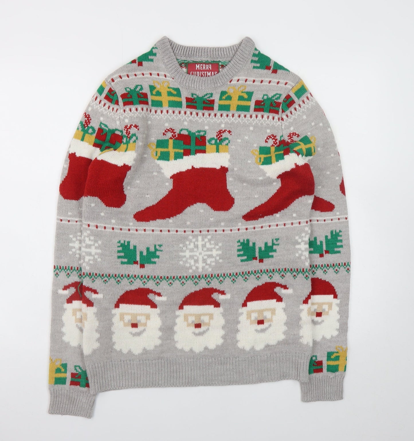 Mens UK Size M Merry Christmas Grey Pullover Jumper