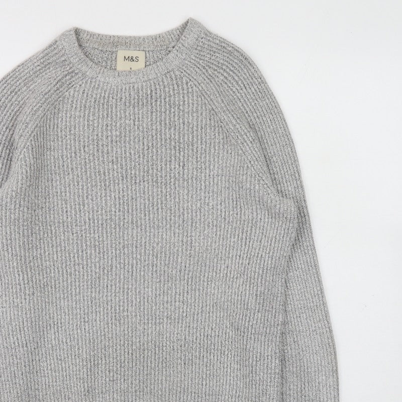 Marks and Spencer Men's Grey Chunky Knit Crew Neck Jumper Size S
