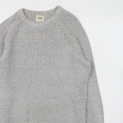 Marks and Spencer Men's Grey Chunky Knit Crew Neck Jumper Size S