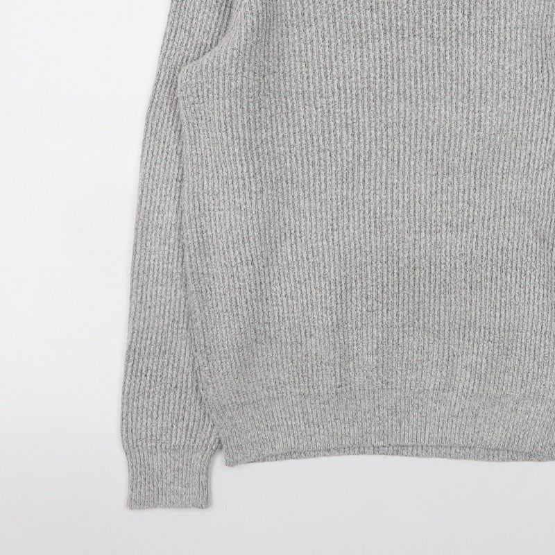 Marks and Spencer Men's Grey Chunky Knit Crew Neck Jumper Size S