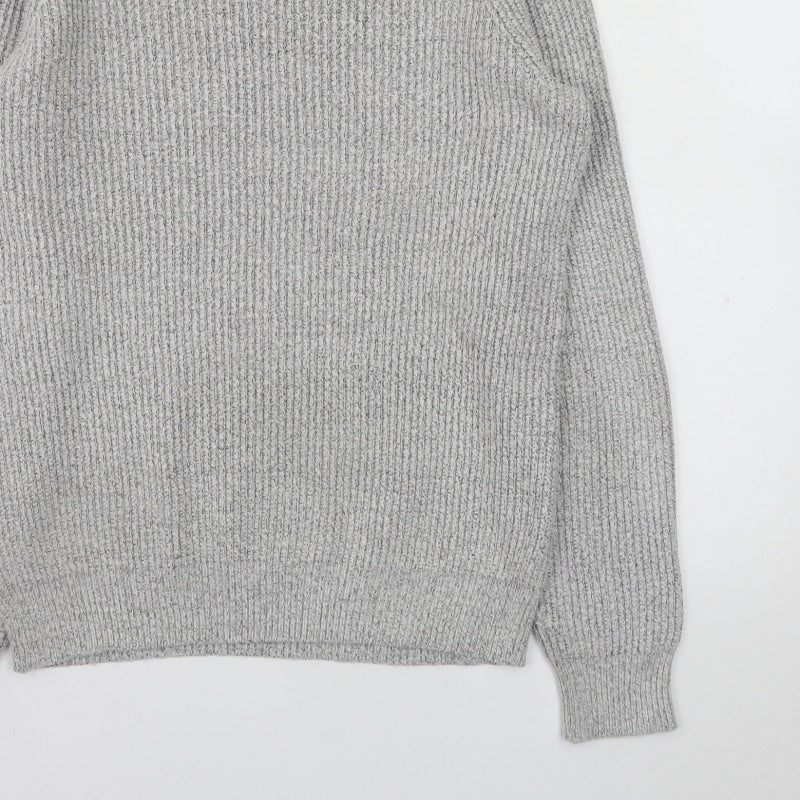 Marks and Spencer Men's Grey Chunky Knit Crew Neck Jumper Size S