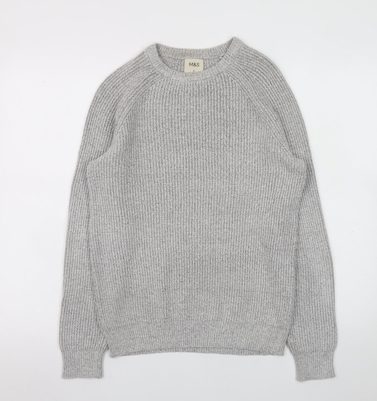 Marks and Spencer Men's Grey Chunky Knit Crew Neck Jumper Size S