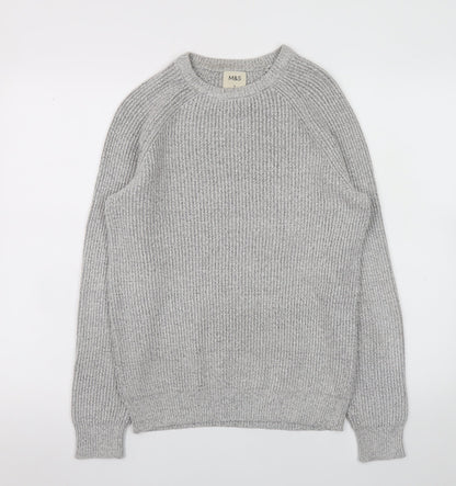 Marks and Spencer Men's Grey Chunky Knit Crew Neck Jumper Size S