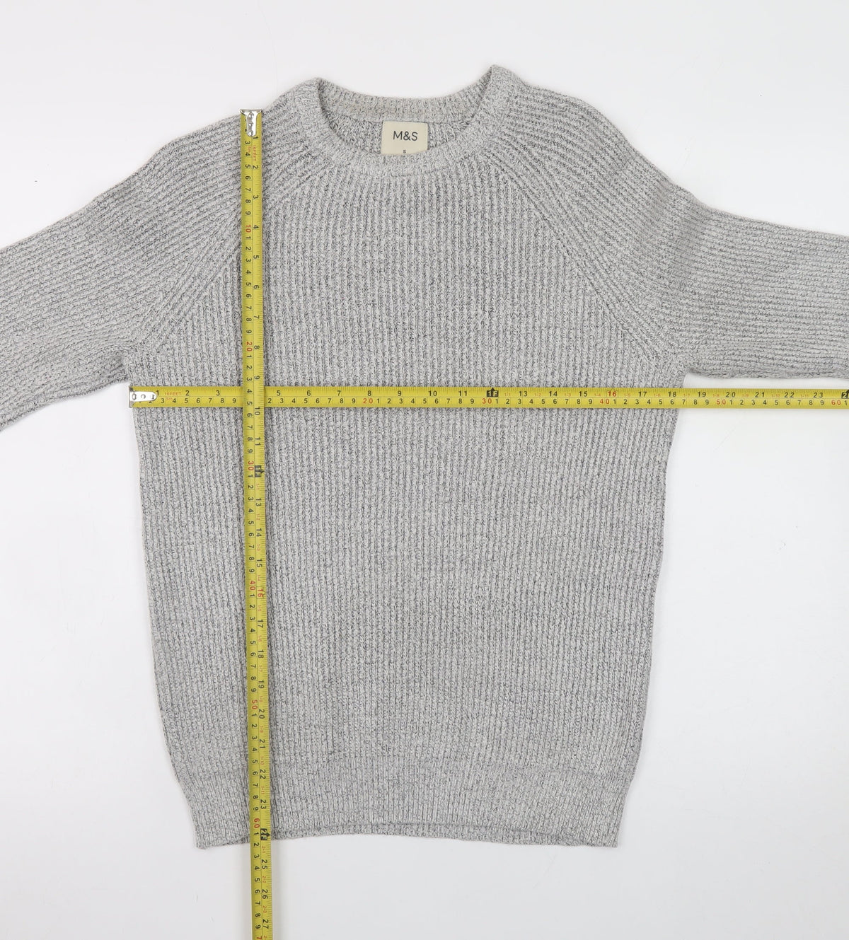 Marks and Spencer Men's Grey Chunky Knit Crew Neck Jumper Size S