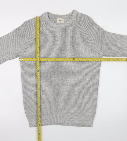 Marks and Spencer Men's Grey Chunky Knit Crew Neck Jumper Size S