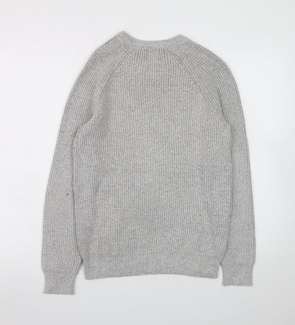 Marks and Spencer Men's Grey Chunky Knit Crew Neck Jumper Size S