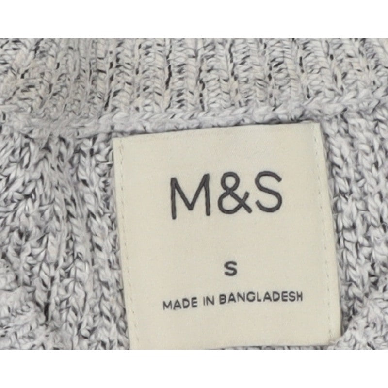 Marks and Spencer Men's Grey Chunky Knit Crew Neck Jumper Size S