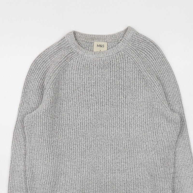 Marks and Spencer Men's Grey Chunky Knit Crew Neck Jumper Size S