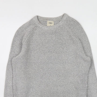 Marks and Spencer Men's Grey Chunky Knit Crew Neck Jumper Size S