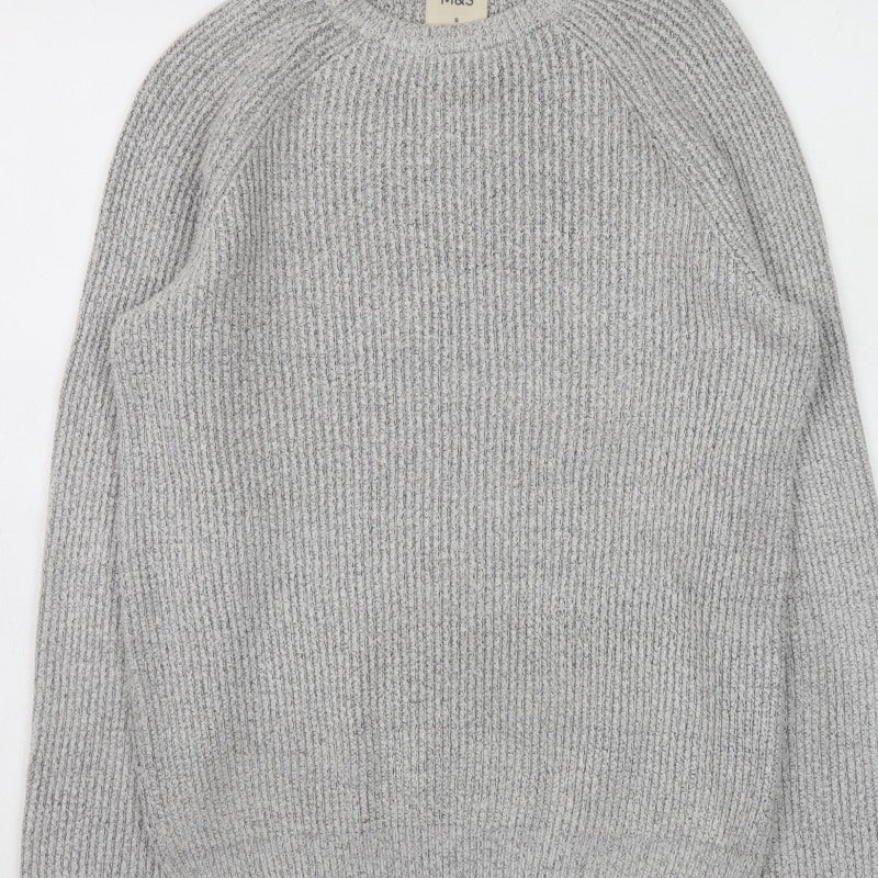 Marks and Spencer Men's Grey Chunky Knit Crew Neck Jumper Size S