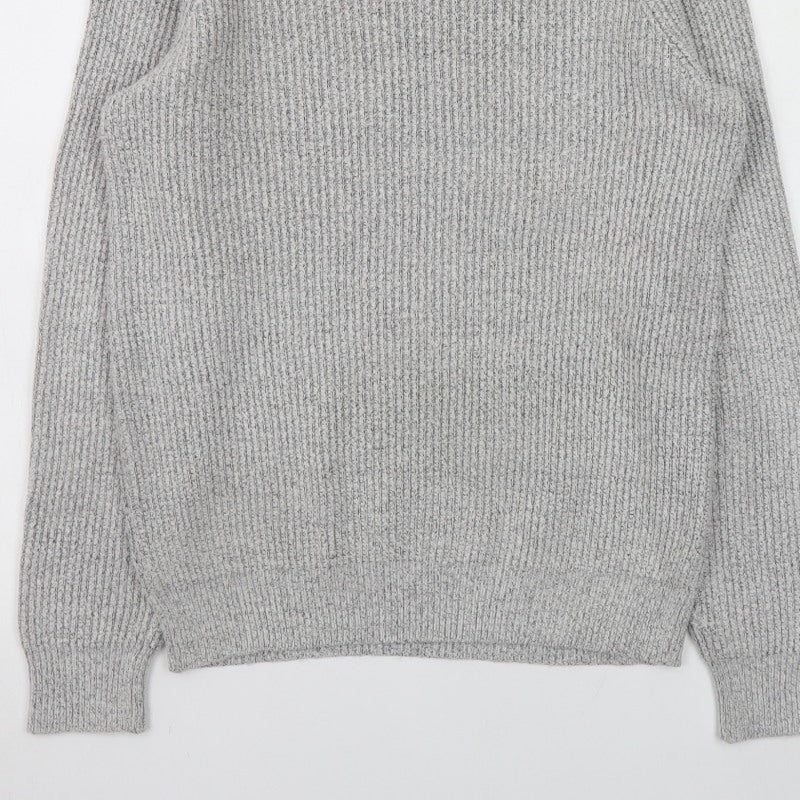 Marks and Spencer Men's Grey Chunky Knit Crew Neck Jumper Size S